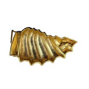 Vintage Belt Buckle Gold tone shell shrimp Asymmetrical stripes  8 inch  1970's